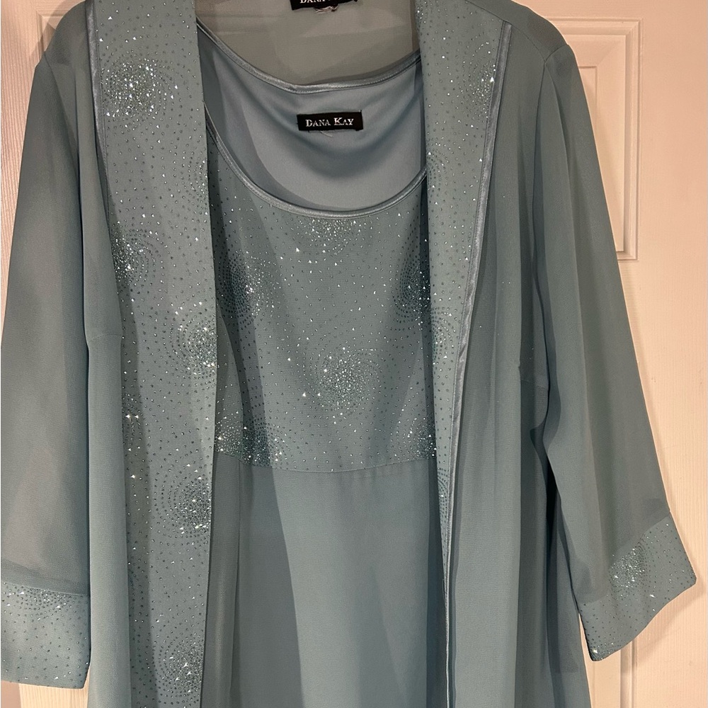 Like New: Dana Kay 2 Piece Sky Blue Dress and Jacket Ensemble 16 W